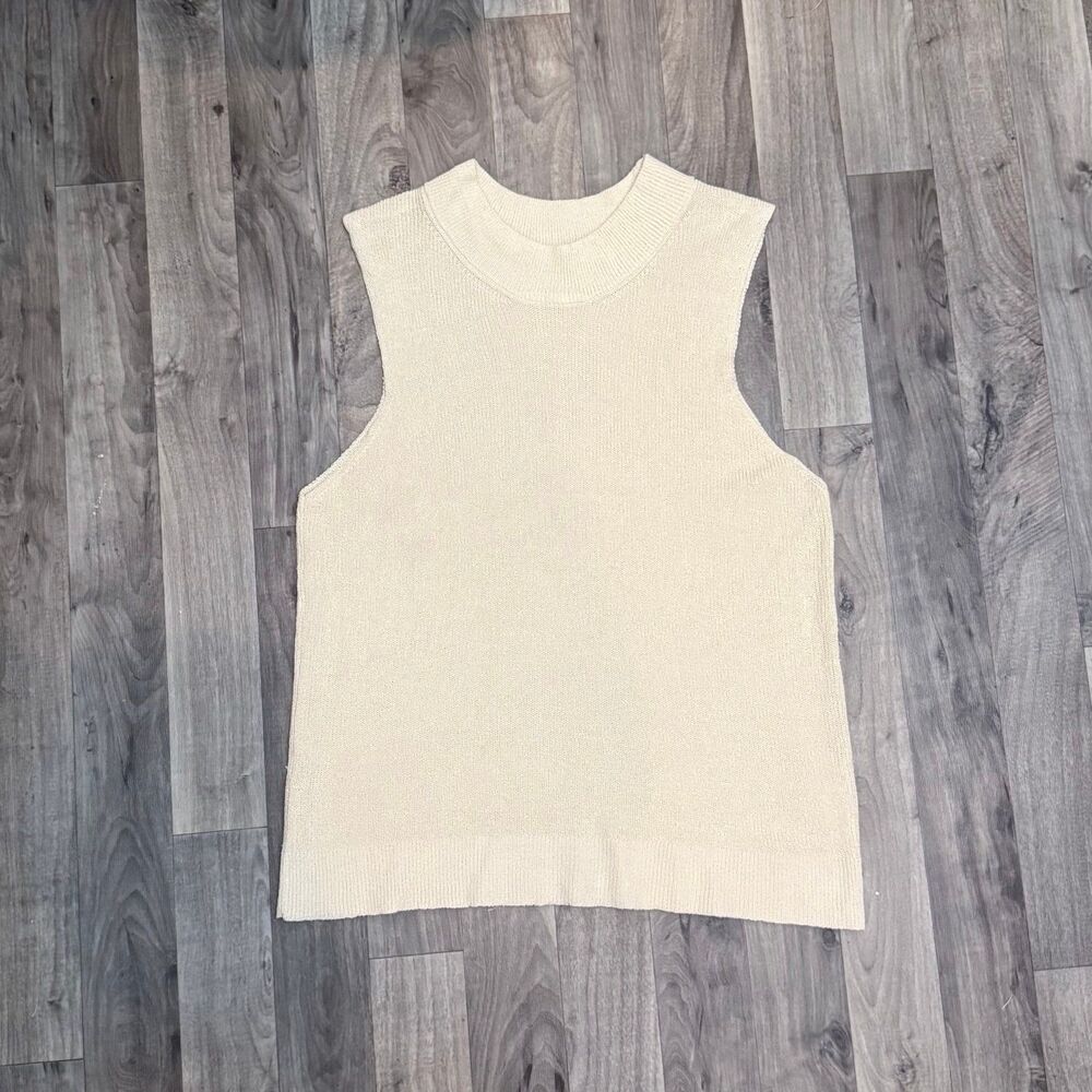 NA-KD Cream Sleeveless Straight Fine Knit Sweater Vest Top - Size M - Picture 2 of 6